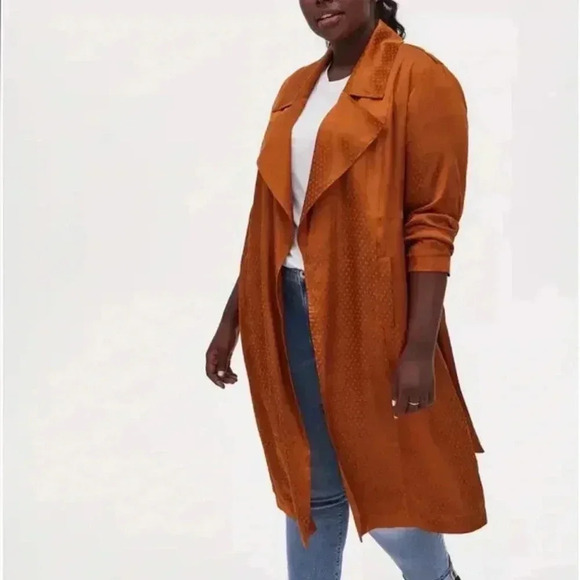 Torrid 
Copper Dotted Jacquard Self Tie Trench jacket - Picture 2 of 15